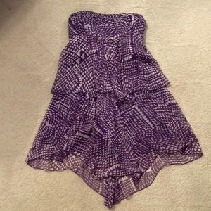 Purple and White patterned Strappless dress
